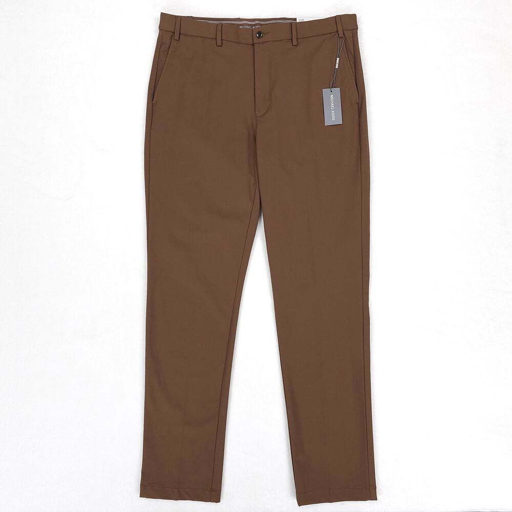 Michael Kors Mens Classic Fit Dress Pants 36x34 Light Brown Solid Stretch Cotton